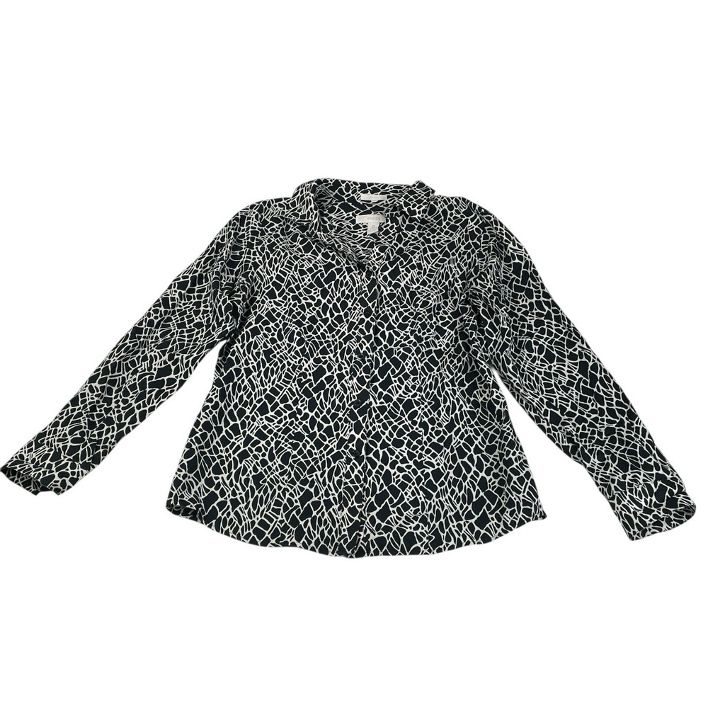 Chico's No Iron 100% Cotton Button Down Shirt Size 0 Black/White Abstract Print